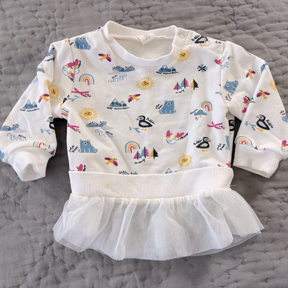 Tucker + Tate Girls’ puffin bear tutu skirted crewneck sweatshirt fleece lined